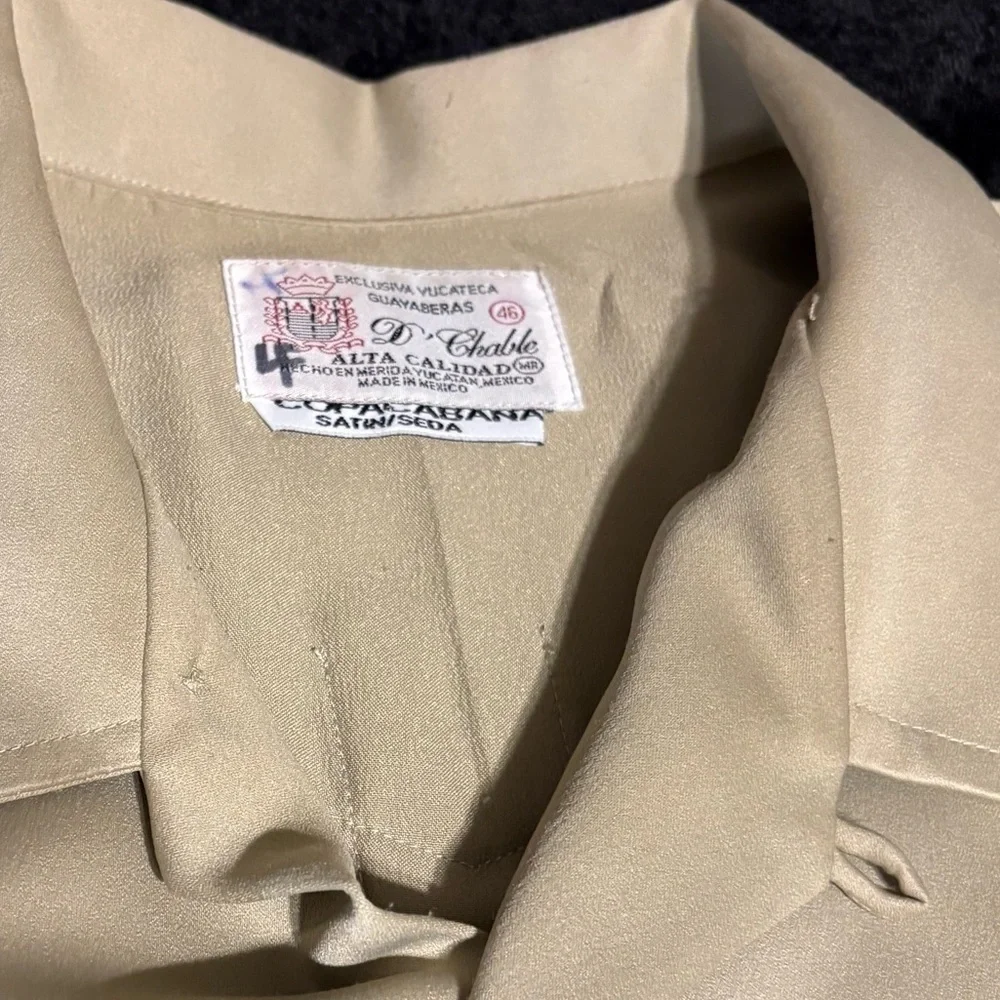 COPACABANA GUAYABERA-Men's Tan Embroidered Short Sleeve Shirt SZ 2X - Picture 3 of 8